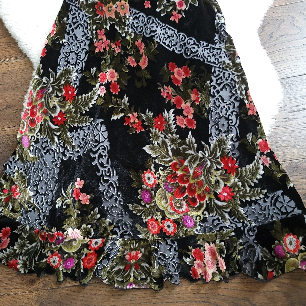 Vintage Betsey Johnson Dark Romance Floral Velvet Burnout Silk Slip Dress - Picture 7 of 9